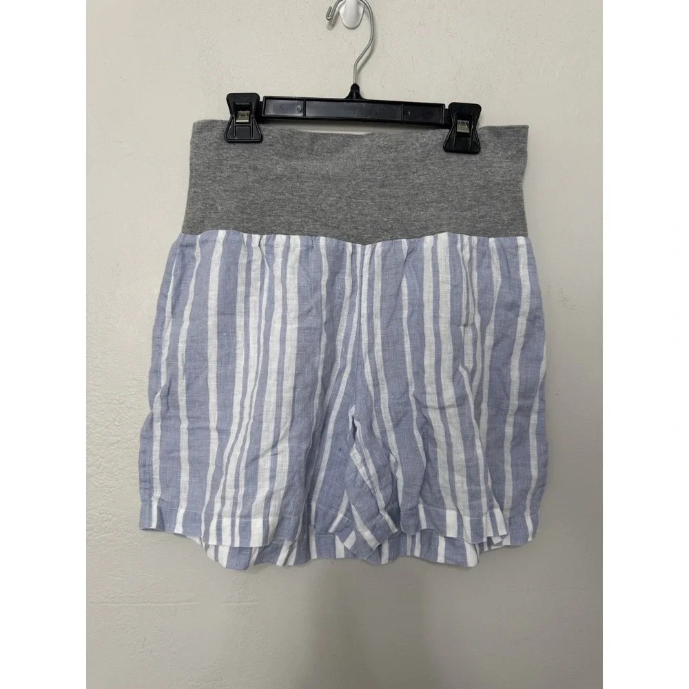 Sundance Foldover Shorts Womens Size S Striped Linen Coastal Preppy Nautical